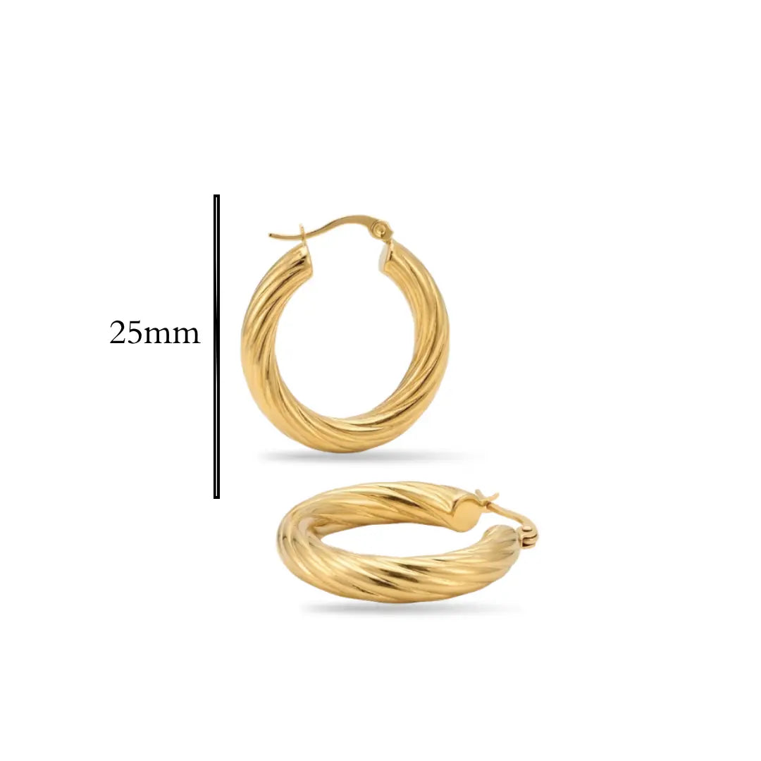 18K Gold Filled Thick Twisted Hoop Earrings – Chunky Ribbed Medium Gold Hoops for Women